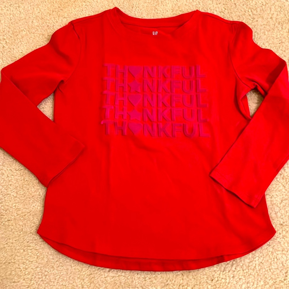 GAP Girls Long-Sleeve Shirt with Velour Lettered ‘Thankful’ (Size Small)